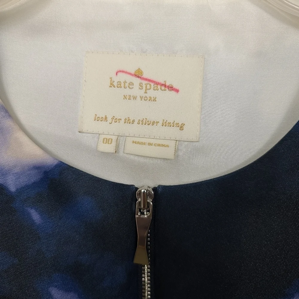 Kate Spade Joss Dusk Cloud Front Zip Sleeveless Blue White Dress 00